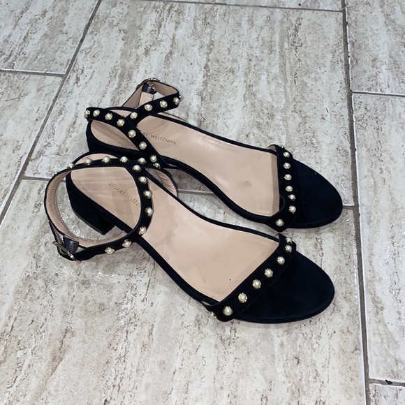 Stuart Weitzman pearl black suede sandals - Picture 2 of 3